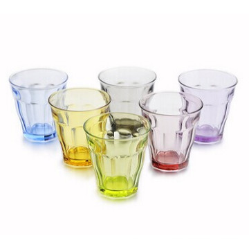 Haonai Break-resistant Glass 150/170ml Water Cup Tumbler - Set of 6 in 6 Assorted Colors Sprayed Color Glass Cup Set Drinkware